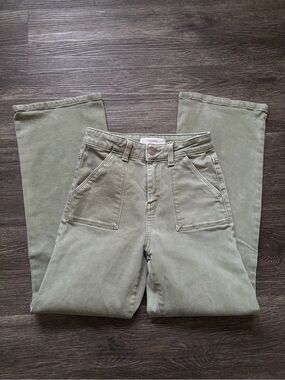 Kids Olive Green Jeans with Front Patch Pockets